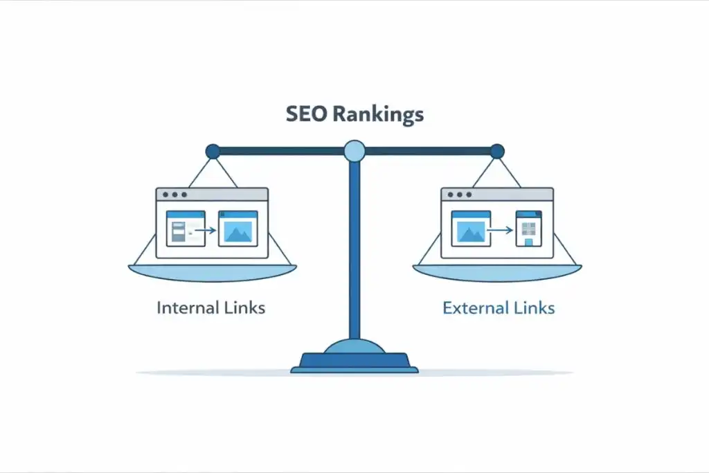 Balance between internal and external links for better SEO rankings.